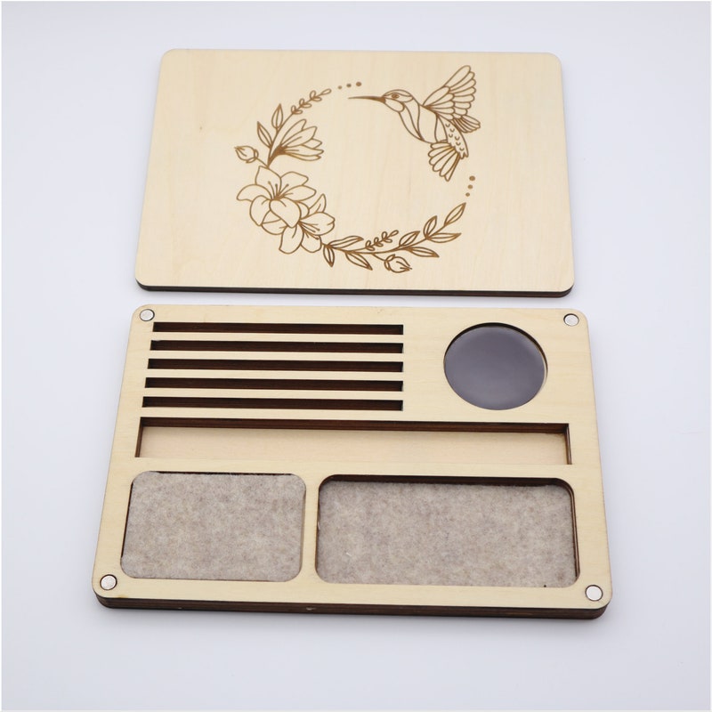 🧵BUY 2 FREE SHIPPING🧵Engraved Wooden Stitching Tray with cover | Travel Tool Tray | Floss Bobbin Stand | Rectangle | Stitching Organizer | Personalized