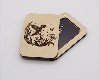 Engraved Wooden Needle Case | Needle Box | Needle Storage Case | Cross Stitch Needle Holder | Rectangle | Hummingbird