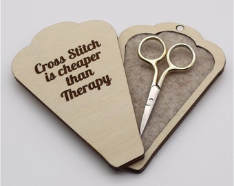 Engraved Wooden Scissors Case | Scissors Box | Scissors Storage Case | Scissors Holder - Cross Stitch is cheaper than Therapy