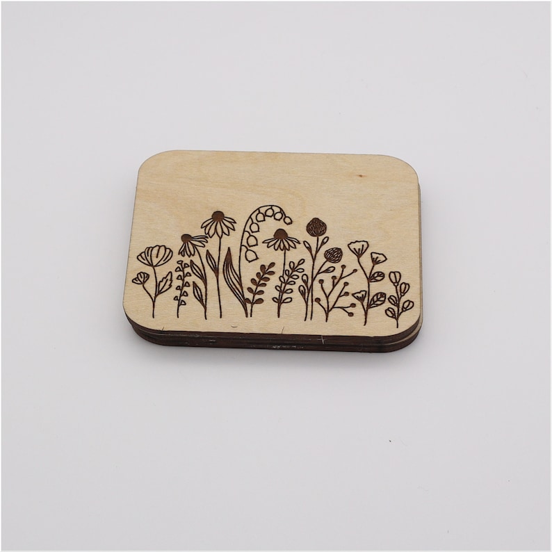 Personalized Engraved Wooden Needle Case Needle Box Needle Storage Case Cross Stitch Needle Holder Rectangle Floral image 2