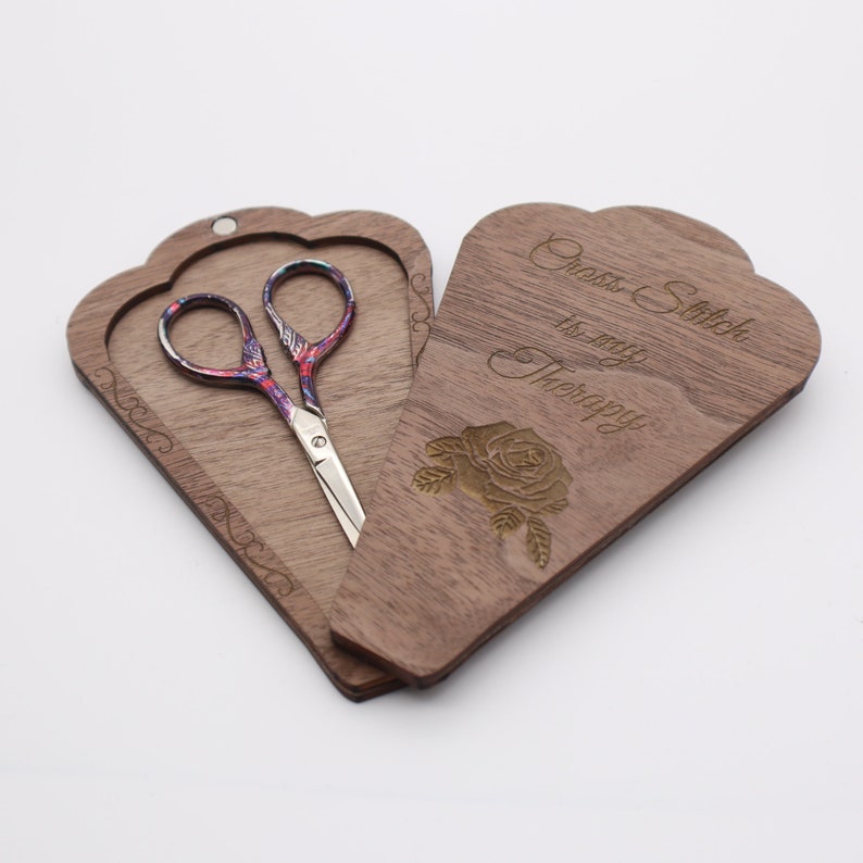 Engraved Wooden Scissors Case: Cross Stitch Therapy Design - Etsy