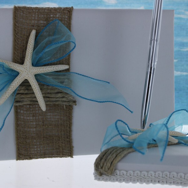 Starfish Guestbook & Pen Set / Wedding Guestbook / Guestbook Set / Guestbook with Pen / Beach Guest Register / Wedding Accessories