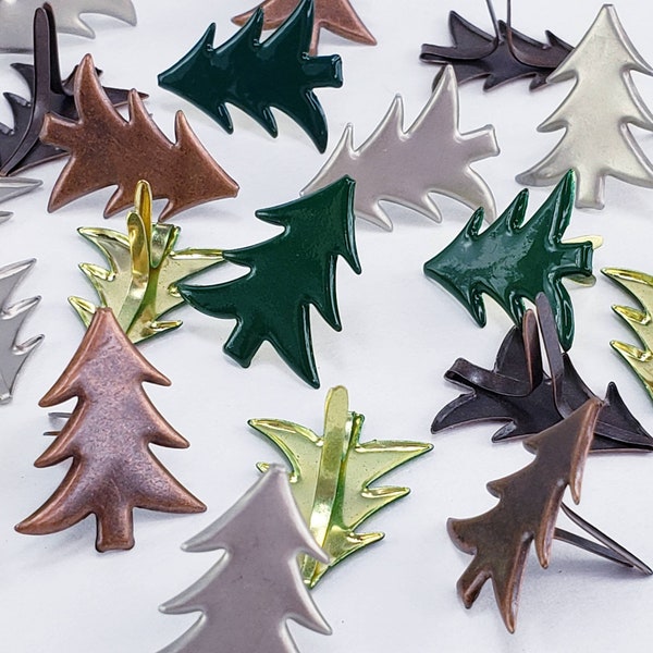 24 Christmas Tree Brads 3 Clrs Pine Trees Cardmaking Junk Journals Scrapbooking Embellishments Paper Art Crafts