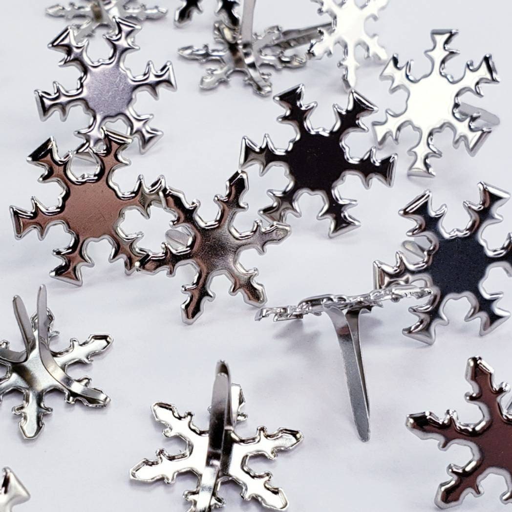 20 Pewter Snowflake Brads 2 Shapes Winter Cardmaking Embellishments Scrapbooking 