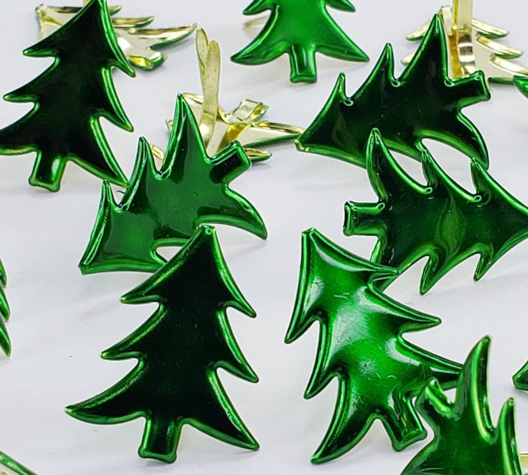 20 Metallic Green Christmas Tree Brads Pine Trees Cardmaking Scrapbooking Crafts Junk Journal