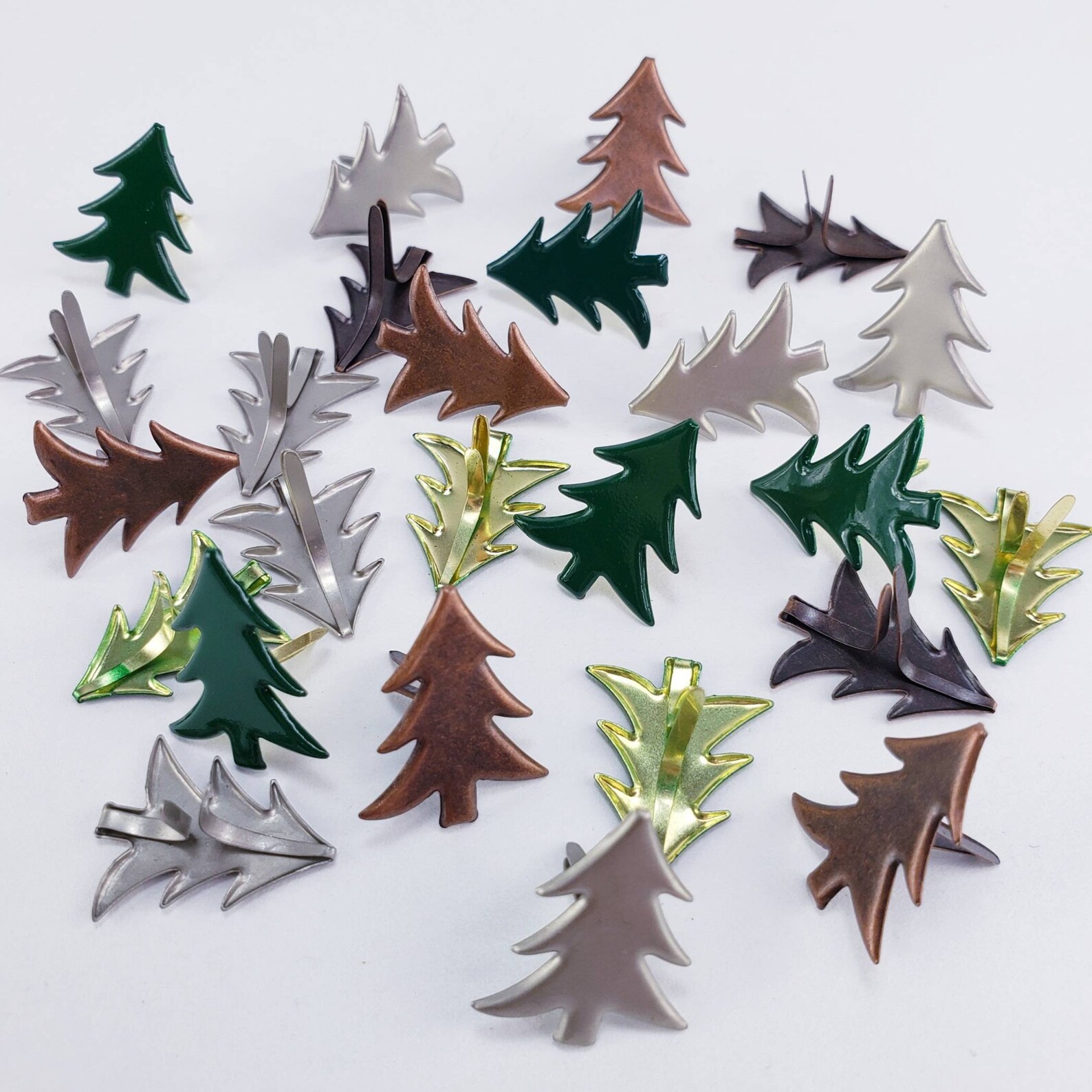 24 Christmas Tree Brads 3 Clrs Pine Trees Cardmaking Junk Etsy