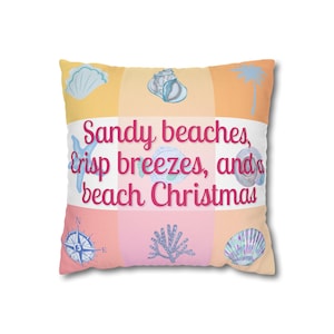 Coastal Holiday Pillowcase, Summer Vibes, Sandy Beaches and Christmas Decor, Beach House Gift, Ocean Theme, Coastal Home Decor, Square