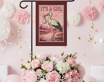 It's A Girl Ooievaarstuinvlag | Ooievaar babyshower buitendecoratie tuinvlag