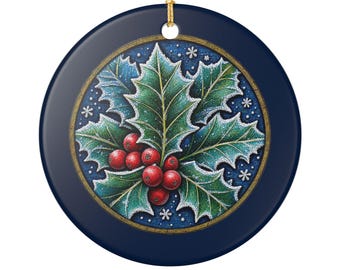Decorazione natalizia a cerchio con bacche di agrifoglio in ceramica / Decorazione per le festività natalizie