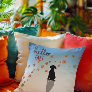 Autumn Dog Pillow, Fall Home Decor, Pet Lover Gift, Seasonal Cushion, Spun Polyester Square Pillow
