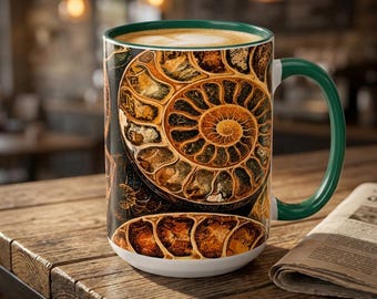 Golden Ammonite Shells Mug | Ceramic Coffee Cup