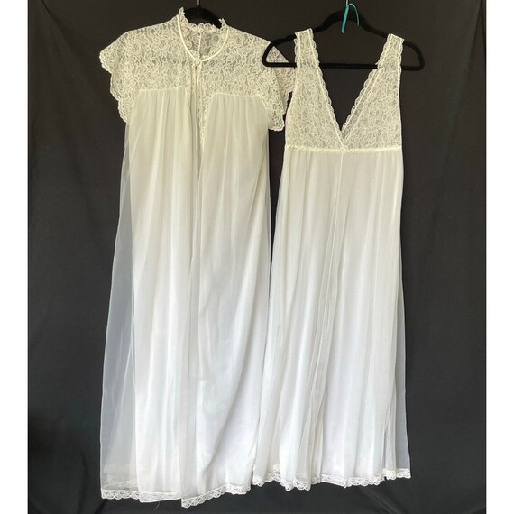 Vtg Intime Negligee Nightgown Set White Gown and … - image 1