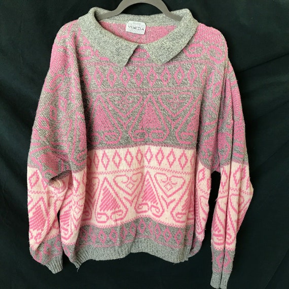 Vtg Venezia Sportswear Sweater Pink and Gray Pull… - image 1