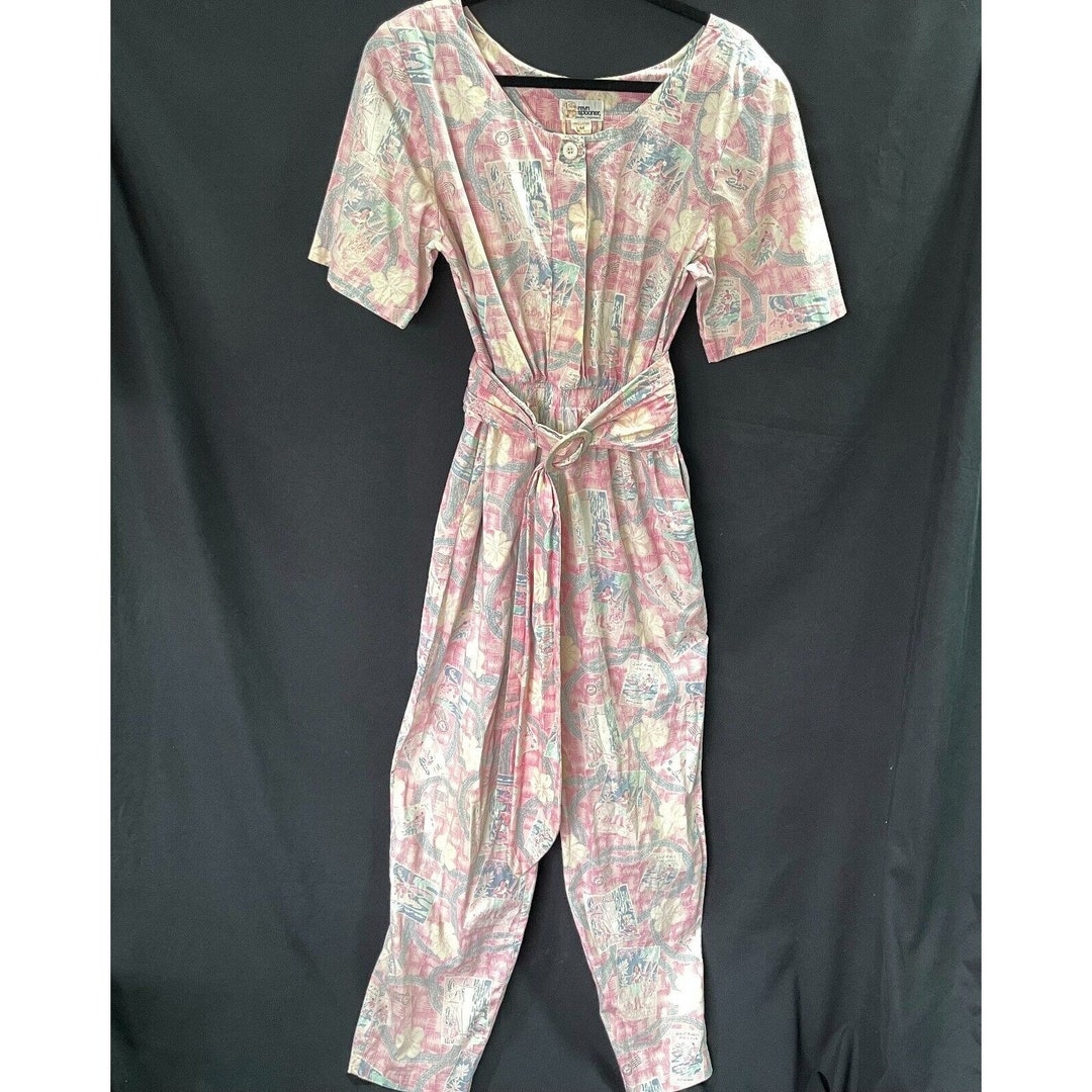Vtg Reyn Spooner Womens Hawaiian Jumper Jumpsuit Pink Belted Etsy