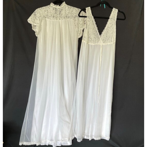 Vtg Intime Negligee Nightgown Set White Gown and … - image 7