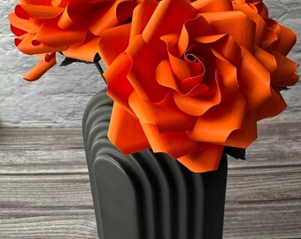 Orange Paper Flowers on Stems | Wedding Flower Decor | Paper Anniversary Gift | Reusable Paper Roses | Recycled Paper Flower Decor