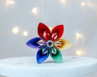 Rainbow Paper Flower Christmas Ornament