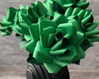Green Paper Flowers on Stems | Wedding Flower Decor | Paper Anniversary Gift | Reusable Paper Roses | Recycled Paper Flower Decor