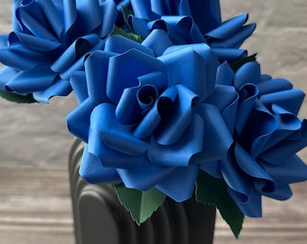 Blue Paper Flowers on Stems | Wedding Flower Decor | Paper Anniversary Gift | Reusable Paper Roses | Recycled Paper Flower Decor
