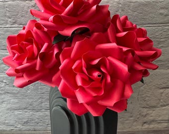 Red Paper Flowers on Stems | Red Wedding Decor | Red Wedding Bouquets & Centerpiece | Reusable Red Paper Roses | Recycled Paper Flower Decor
