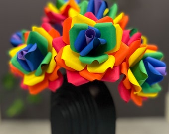 PRIDE Rainbow Paper Flowers – Single, 3, 6, or 12 | LGBTQ+ Wedding & Anniversary Decor
