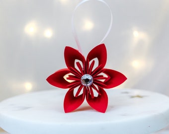 Red Paper Flower Christmas Ornament