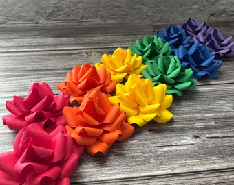 Rainbow Paper Flowers – Set of 12 | Rainbow Party Decor, LGBTQ+ Bridal Shower, Wedding Keepsakes