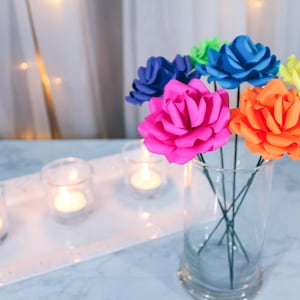 Neon Rainbow Paper Flower Roses With Stems - Paper Anniversary Gift