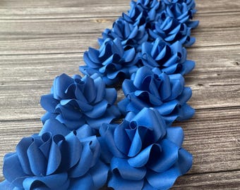 Blue Paper Flowers (set of 12), Wedding Table Decorations, Bridal Shower Decor, Anniversary Decor, Graduation Party Colors, Blue Wedding