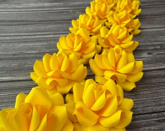 Set of 12 Yellow Paper Flowers , Wedding Table Decorations, Bridal Shower Decor, Anniversary Decor, Graduation Party Colors, Red Wedding