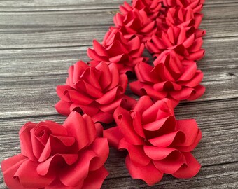 Red Paper Flowers (set of 12), Wedding Table Decorations, Bridal Shower Decor, Valentines day Decor, Graduation Party Colors, Red Wedding