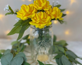 Yellow Paper Flower Roses with Stems (set of 6) - Greenery NOT included