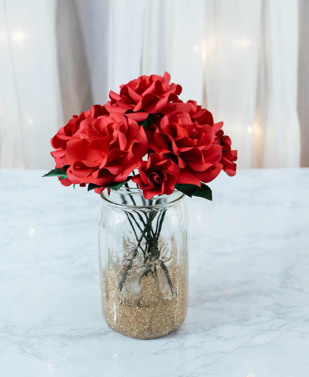 Red Paper Roses on Stems Bouquet - Valentine's Day Gift for Her - Jar ...