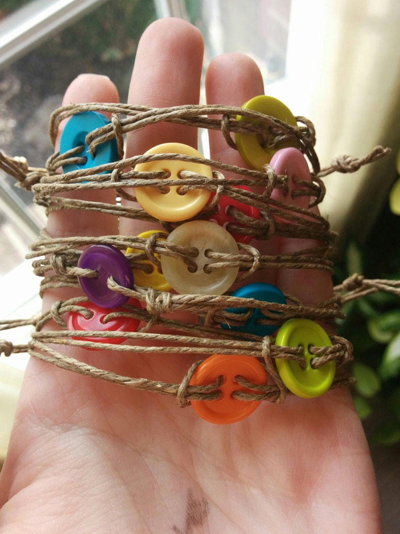 Set of Button Bracelets Twine Bracelet Adjustable Bracelet Etsy