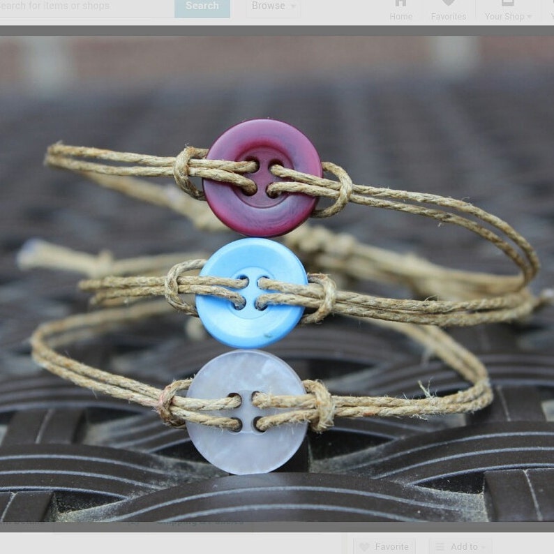 Set of Button Bracelets Twine Bracelet Adjustable Bracelet Etsy