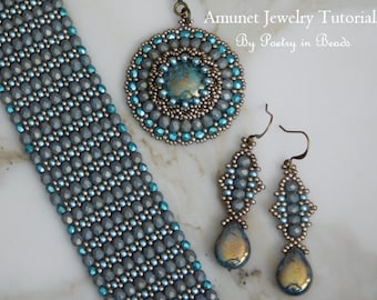 3 Beading Tutorials, Amunet Jewelry Tutorials, Beadwork, Beadweaving, Bracelet, Earrings, Pendant Tutorials, 4mm Firepolish, Jewelry Making