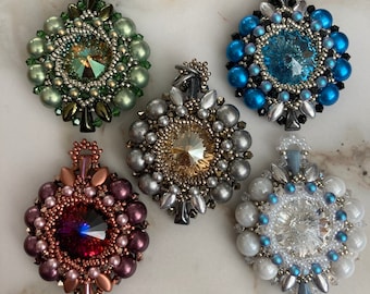 Beading Tutorial, Alchemy Pendant Tutorial, Beading Pattern, Irisduo, Vexolo, 7mm Cabochon, Swarovksi Rivoli, Beadweaving, Beaded Jewelry