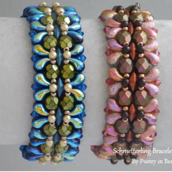 Bead Bracelet Tutorial, Beaded Bracelet Pattern, Schmetterling Bracelet, Butterfly Bracelet, Zoliduo, Diamonduo, Firepolish, Swarovski, PDF