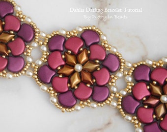 Beaded Jewelry Pattern, Dahlia Darling Bracelet Tutorial, Beading Tutorial, Ginkgo Bead, Gemduo, Seed Bead Bracelet, Ginko Bead, Beadweaving