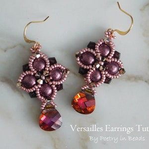 Örhängeshandledning, Versailles örhängeshandledning, Pärlmönster, Pärlvävning, Czechmates Cabochon, Rosspärlor, Pärlsmycken DIY-smycken
