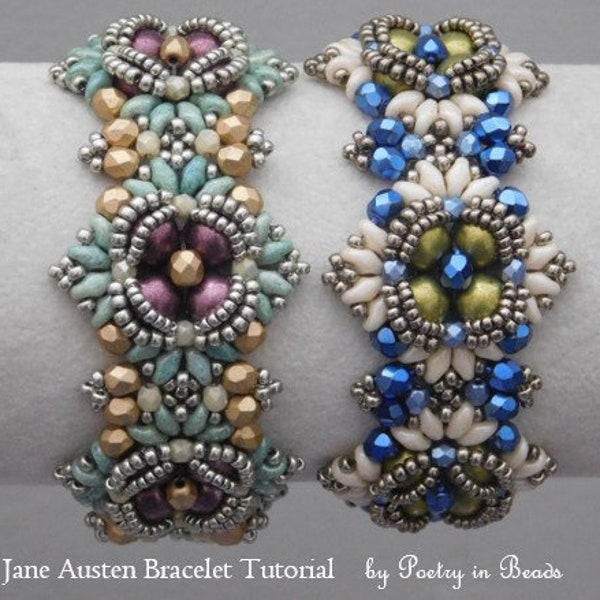 Jewelry Tutorial, Jane Austen Bracelet Tutorial, Beadweaving Pattern, Beading Tutorial, Beadwork, Superduo, Jewelry Making, Seed Beads, PDF