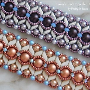 Beading Bracelet Tutorial, Bead Pattern, Lover&#39;s Lace Bracelet, Stormduo, 2 hole Cabochon, Swarovski Pearl, PDF Instructions, Beadweaving