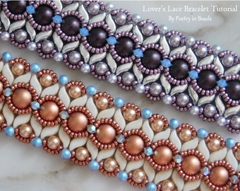 Beading Bracelet Tutorial, Bead Pattern, Lover's Lace Bracelet, Stormduo, 2 hole Cabochon, Swarovski Pearl, PDF Instructions, Beadweaving