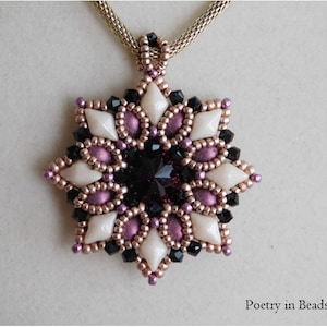 Beading Pendant Tutorial, Bead Pattern, Evening Star Pendant, Diamonduo, 2 hole Cabochon Beads, Swarovski, Rivoli, Bicone, Beadweaving, PDF