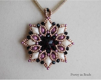 Beading Pendant Tutorial, Bead Pattern, Evening Star Pendant, Diamonduo, 2 hole Cabochon Beads, Swarovski, Rivoli, Bicone, Beadweaving, PDF