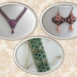 3 Tutorial per perline, Collezione Lindisfarne, Tutorial per perline, Modello per perline, Tessitura di perline, Chaton da 8 mm, Firepolish da 4 mm, Bicono da 3 mm, PDF