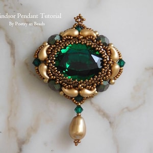 Beaded Pendant Tutorial, Windsor Pendant, Beading Pendant Pattern, 25x18mm Cabochon, Lunasoft, Zoliduo, Victorian Jewelry, Beadweaving, PDF