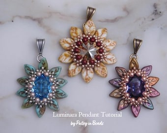 Beaded Jewelry Pattern, Luminara Pendant Tutorial, Beadweaving, Flower Jewelry Instructions, Seed Beads, PDF