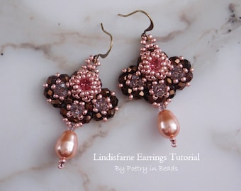 Lindisfarne örhängeshandledning, pärlhandledning, örhängesmönster, rosor, 8 mm Chaton, 4 mm eldpolerad, pärlvävningsmönster, pärlsmycken