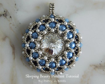 Beaded Jewelry Pattern, Sleeping Beauty Pendant Tutorial, Beading Tutorial, Sleeping Beauty, Seed Beads, Pearl Pendant, Beadweaving, PDF